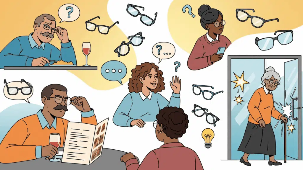Engaging-Vector-Illustration-Of-Diverse-People-With-Glasses-In-Humorous-Everyday-Situations