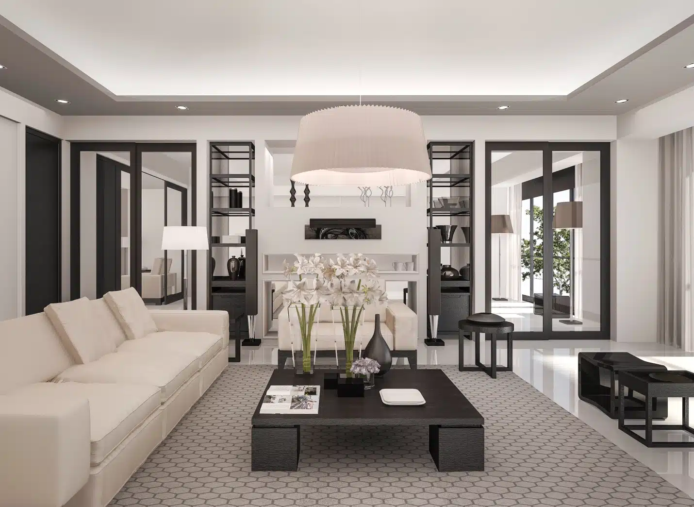 A living room with a couch and a coffee table Description automatically generated