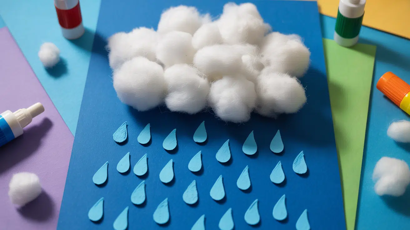 Rain Cloud Craft with Cotton Balls
