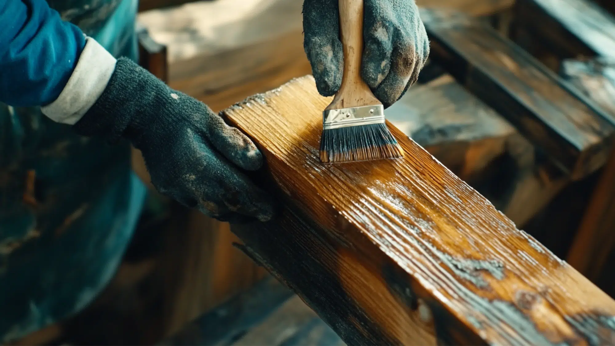 Stain and Seal Your DIY Faux Beam