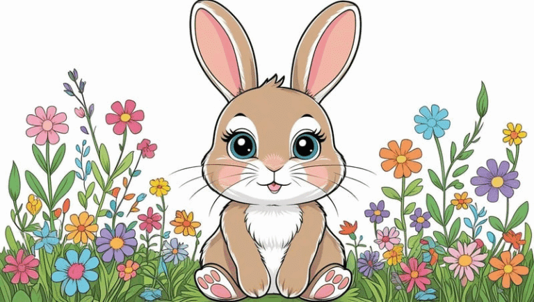 Cute Bunny Coloring Page Free PDF