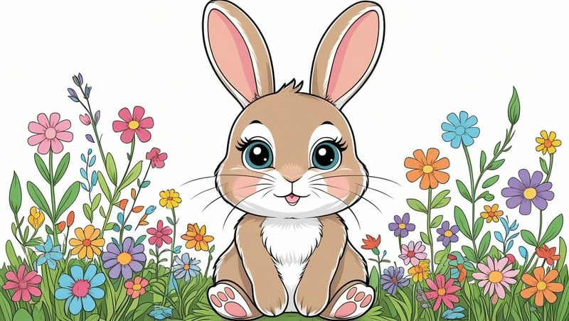 Cute Bunny Coloring Page Free PDF