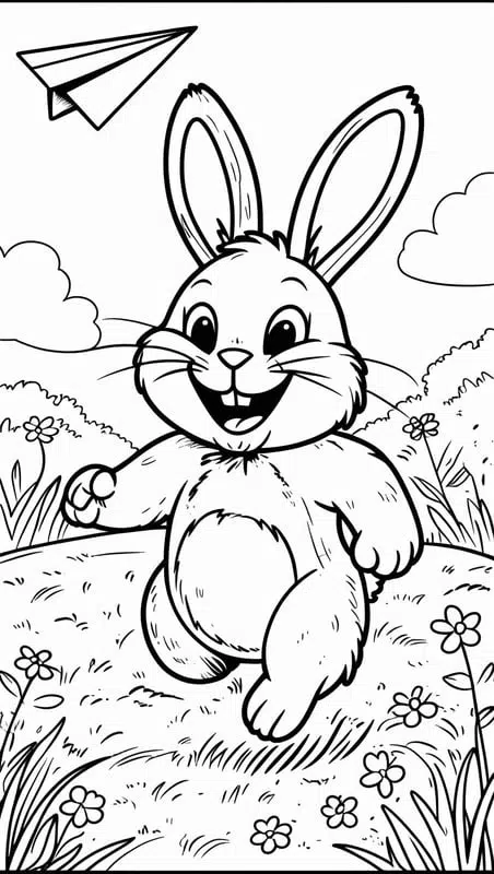 Happy Bunny Chasing a Paper Plane