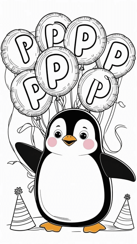 Penguin_with_Letter_P_Balloons