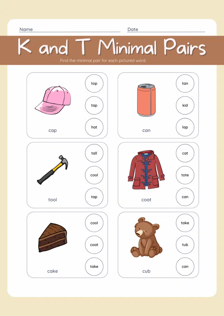 1. K and T Minimal Pair Worksheet