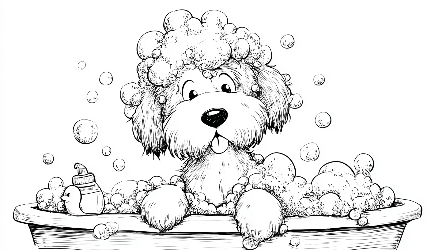 Bath-Time Dog Covered in Bubbles