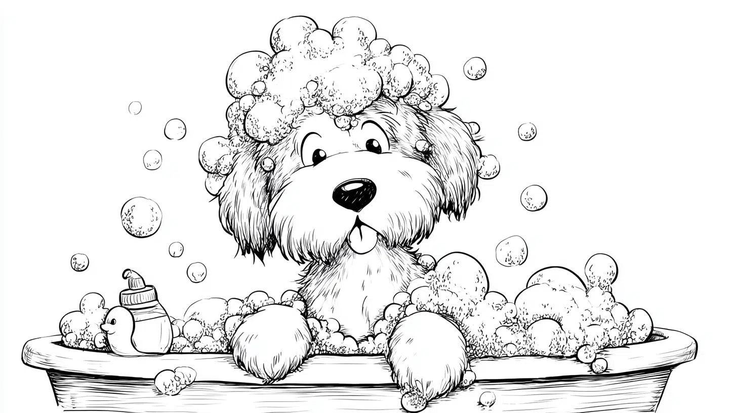 Bath-Time Dog Covered in Bubbles