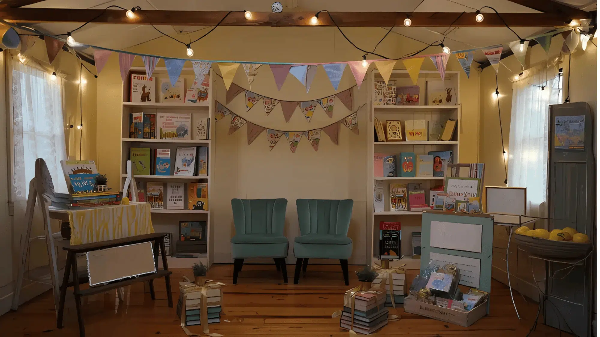 Book-Themed Double Story Shower