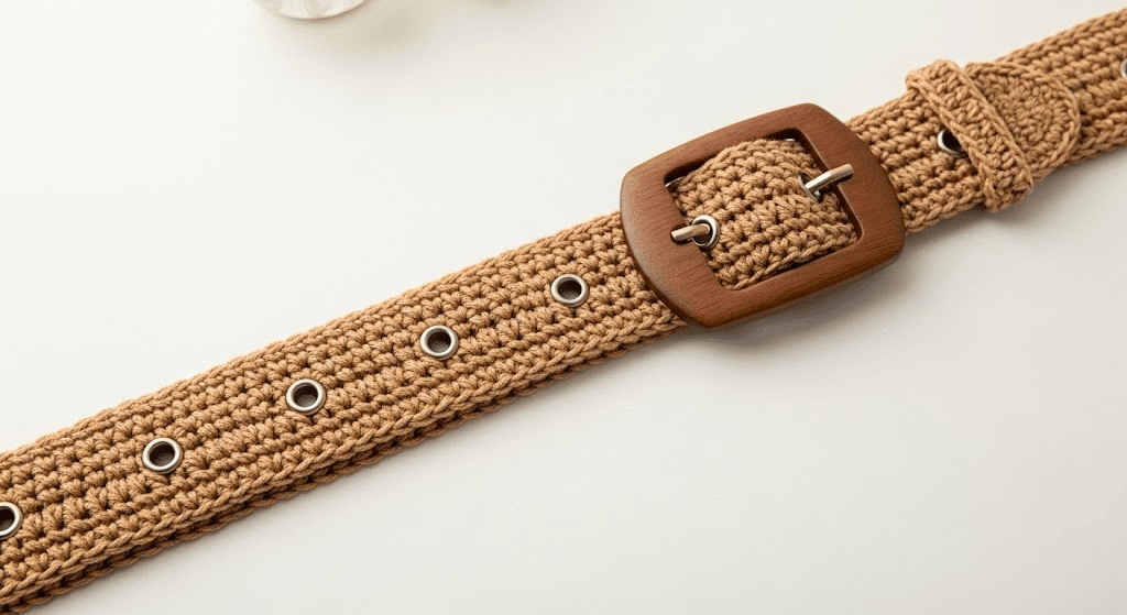 Crochet Belt with Wooden Buckle