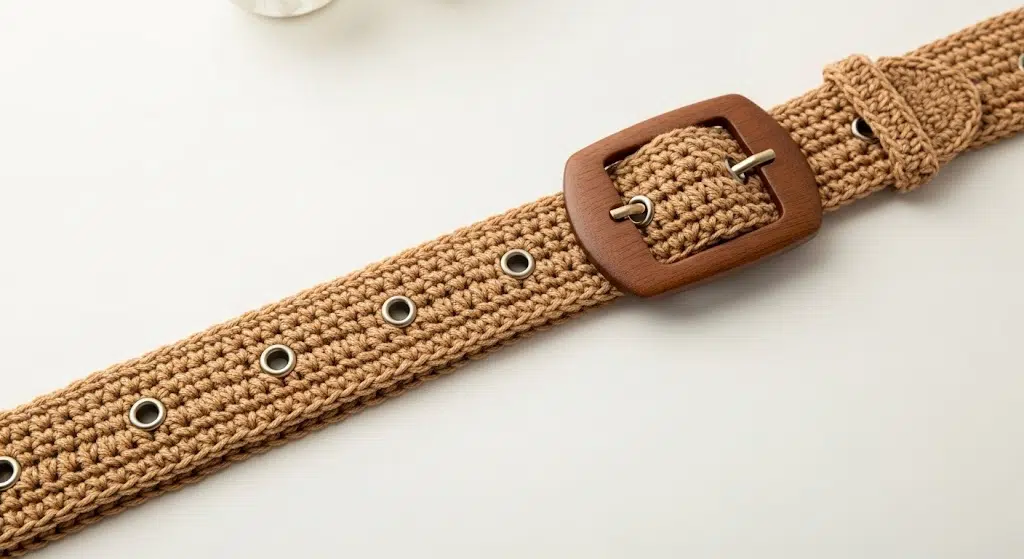 Crochet Belt with Wooden Buckle
