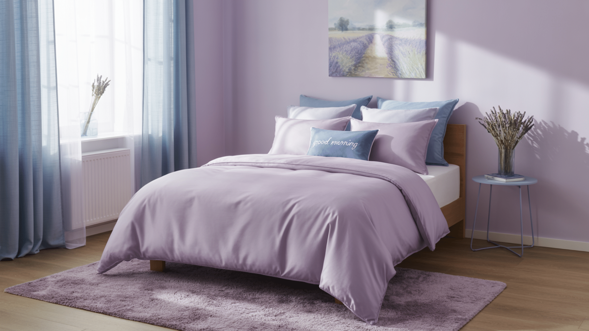 Example 1: Calming Bedroom (Lavender–Lilac–Soft Blue)