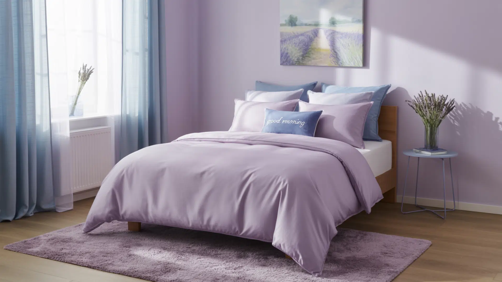 Example 1: Calming Bedroom (Lavender–Lilac–Soft Blue)