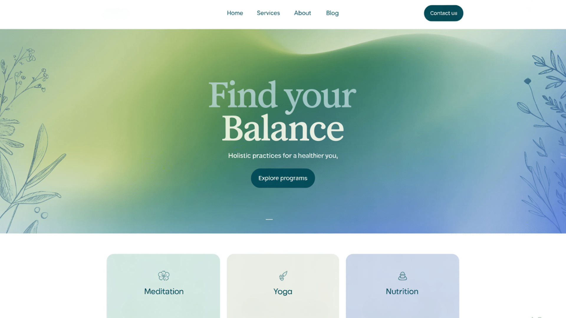 Example 1: Wellness Website (Green–Blue–Teal)