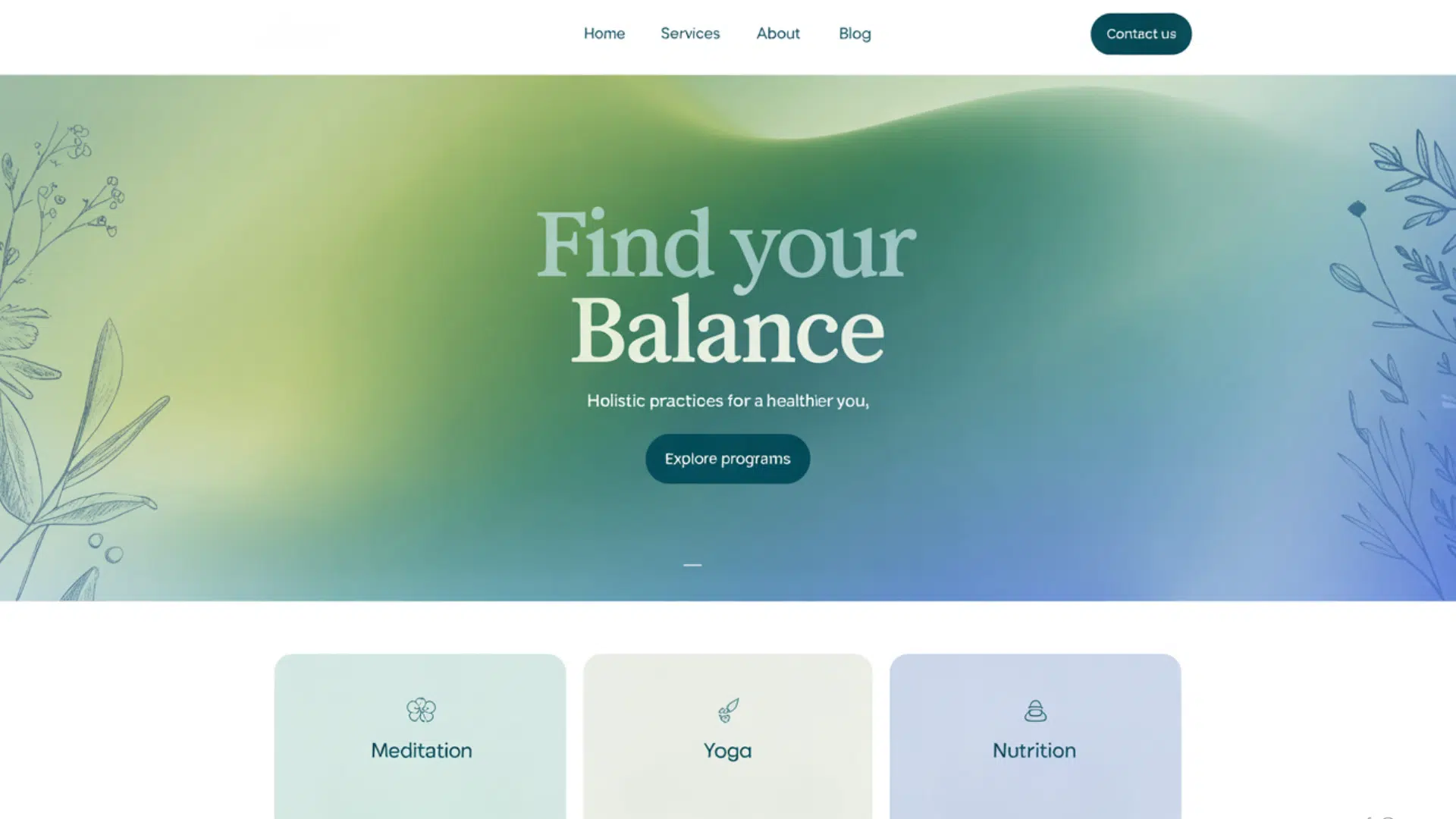 Example 1: Wellness Website (Green–Blue–Teal)