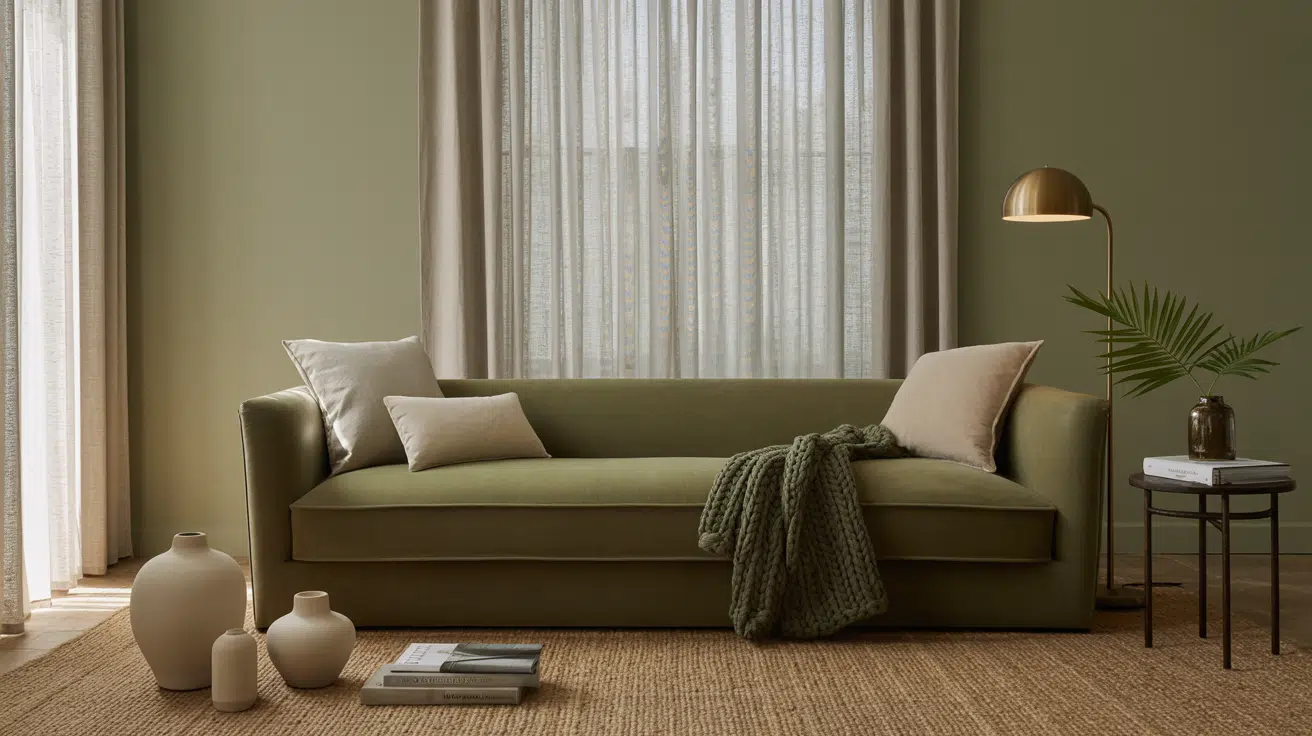 Example 3: Serene Living Room (Sage Green – Olive – Forest Green)