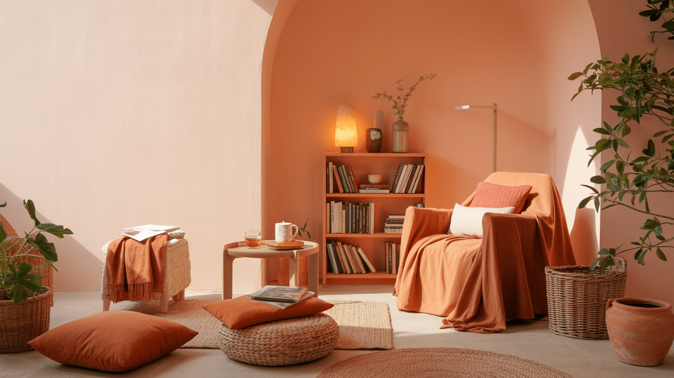 Example 4: Cozy Reading Nook (Peach – Coral – Terracotta)