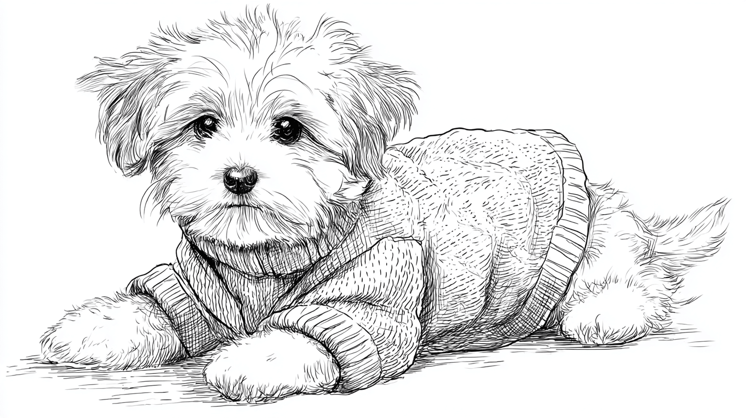 Fluffy Pup in A Cozy Sweater Style Sketch