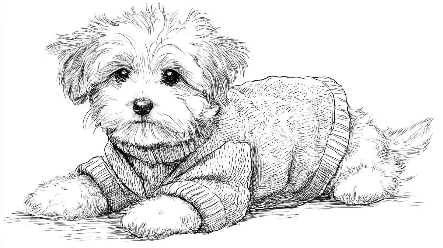Fluffy Pup in A Cozy Sweater Style Sketch