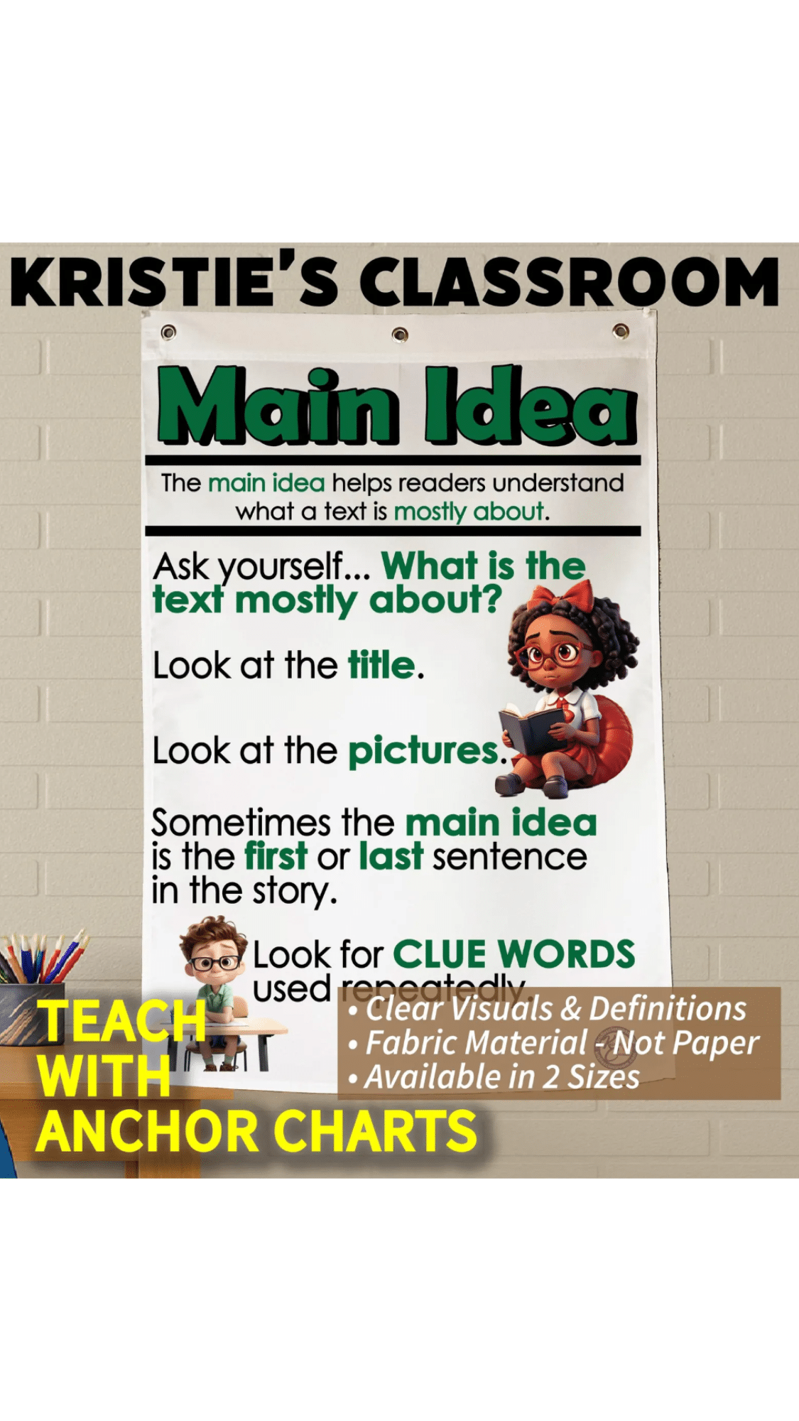 Main Idea Anchor Chart (fabric, 18 × 26 in, 3‑year guarantee)