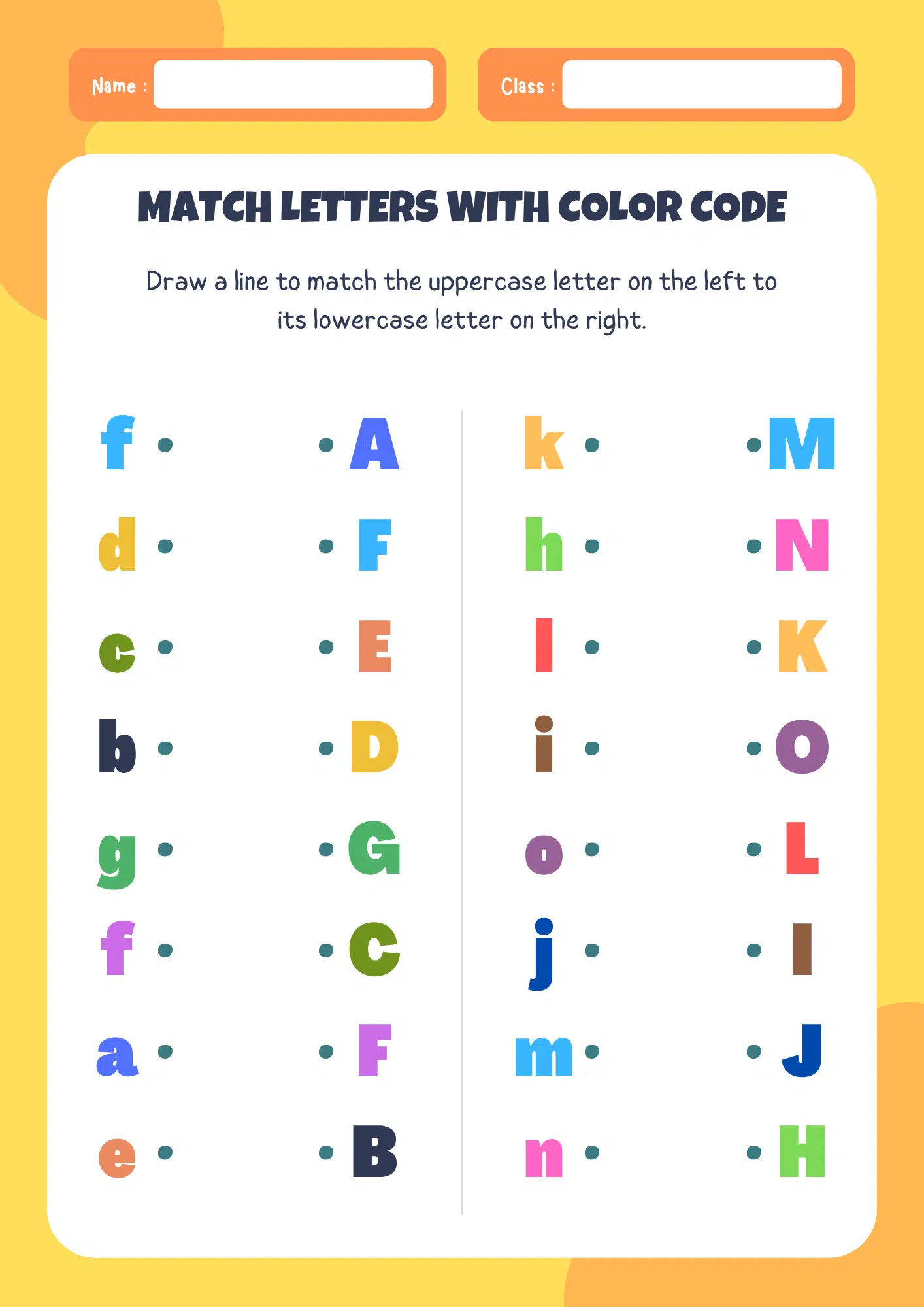 Match Letters with Color Code