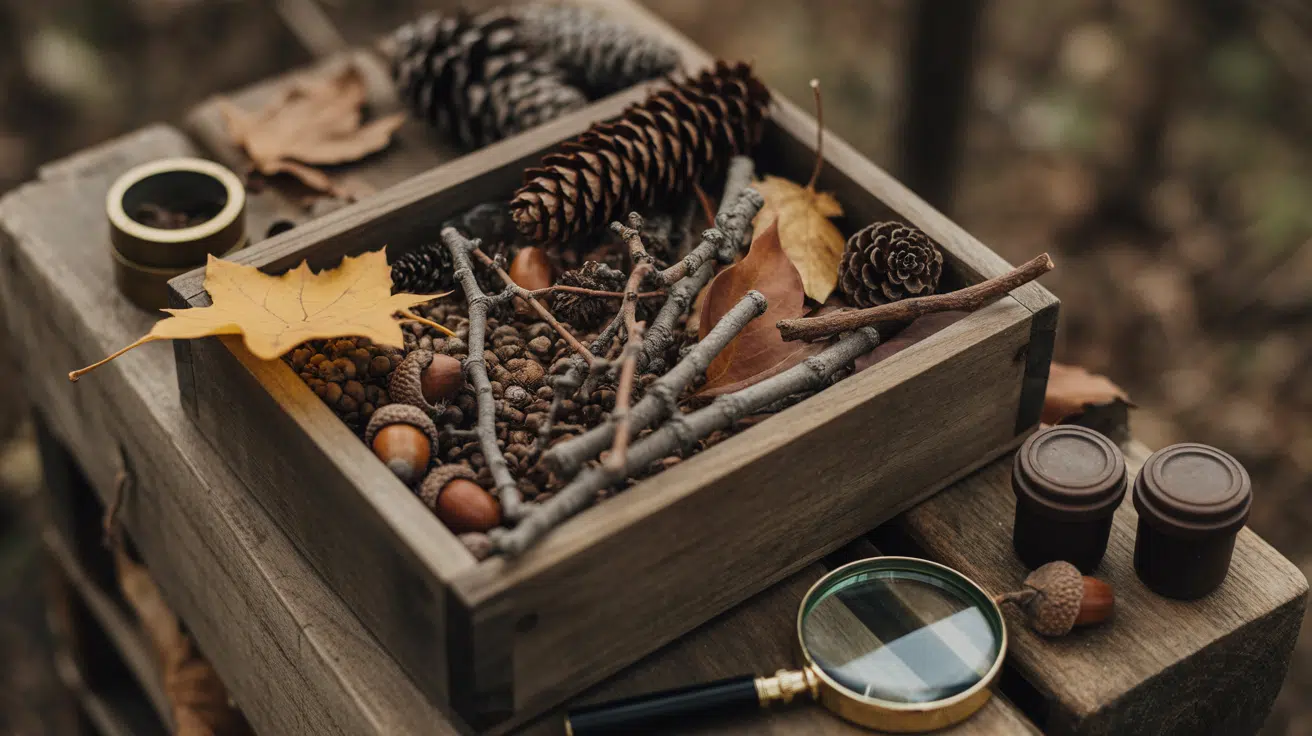 Nature Bin with Leaves and Sticks