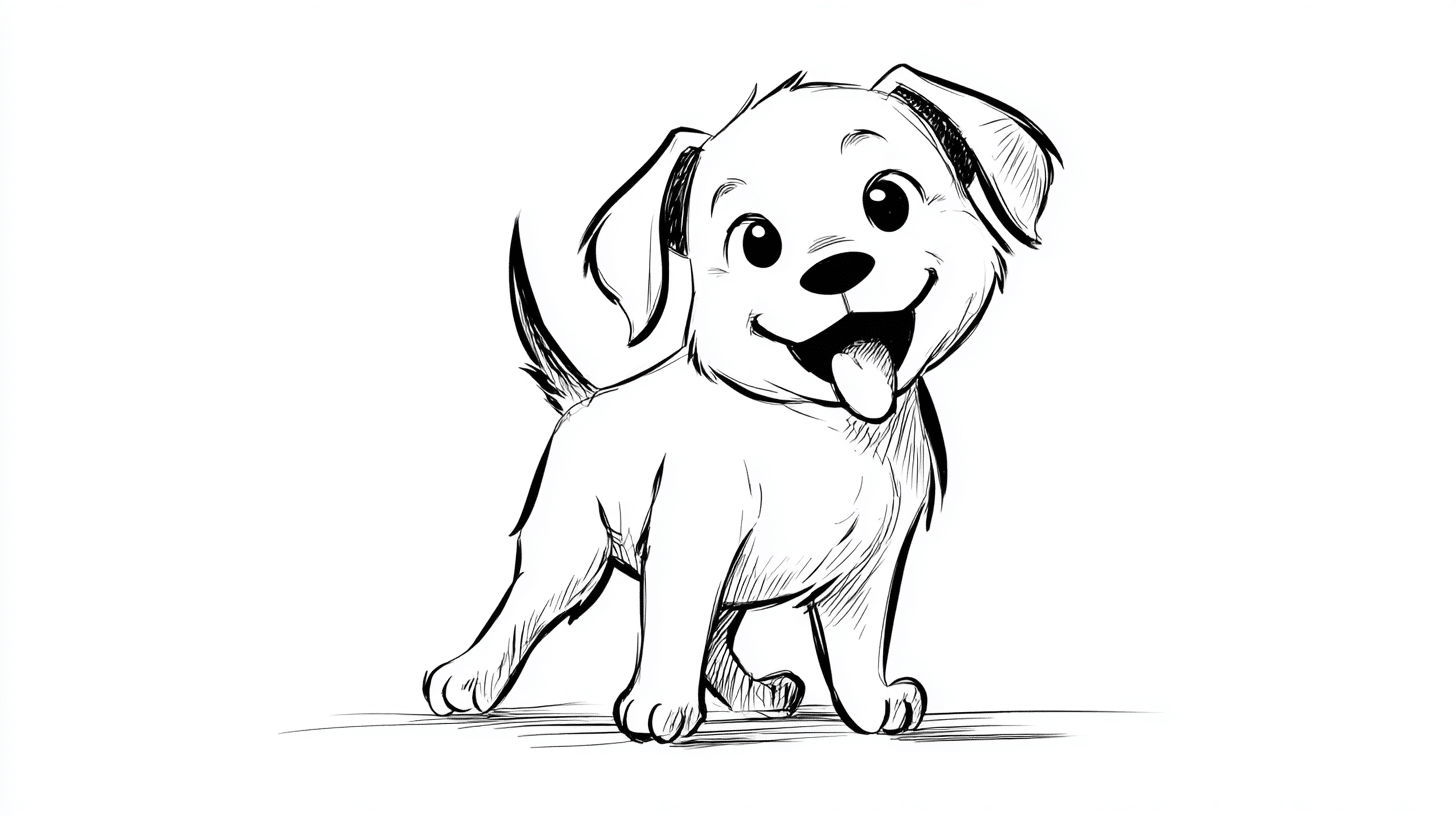 Puppy Wagging Tail Line Art