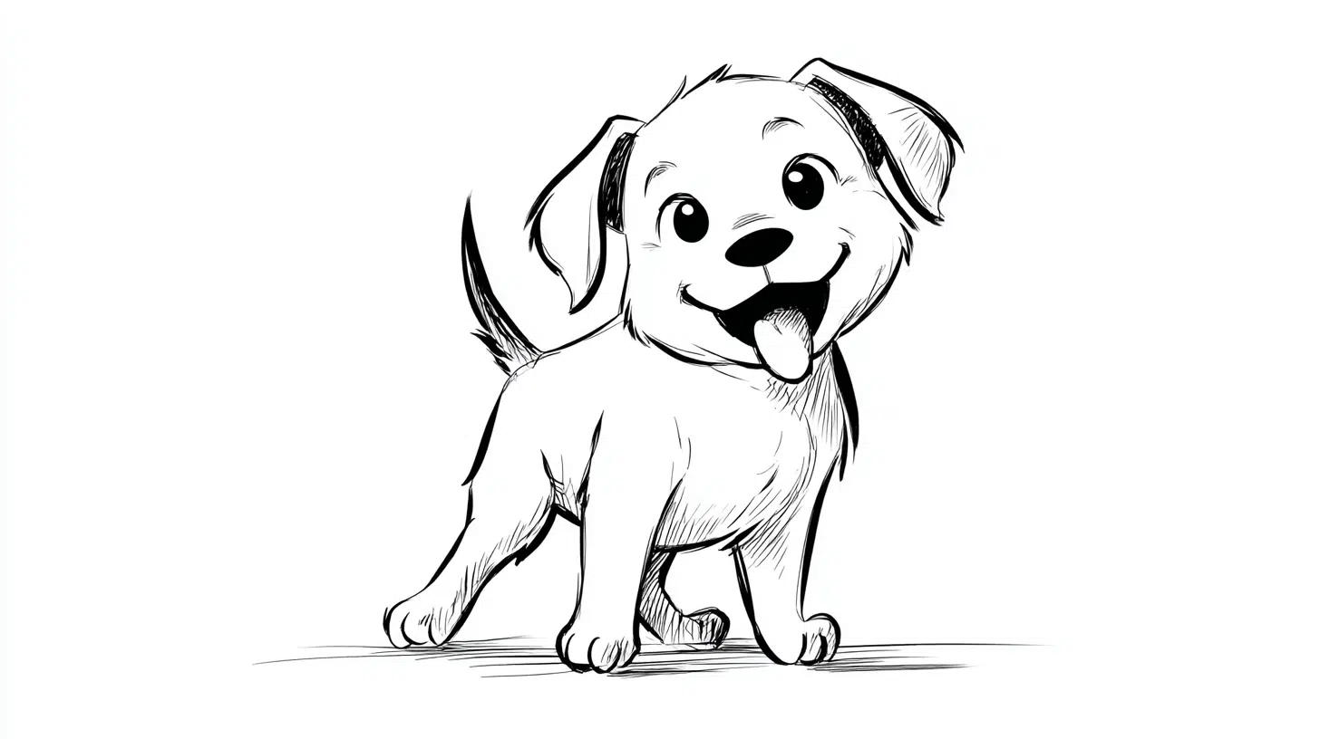 Puppy Wagging Tail Line Art