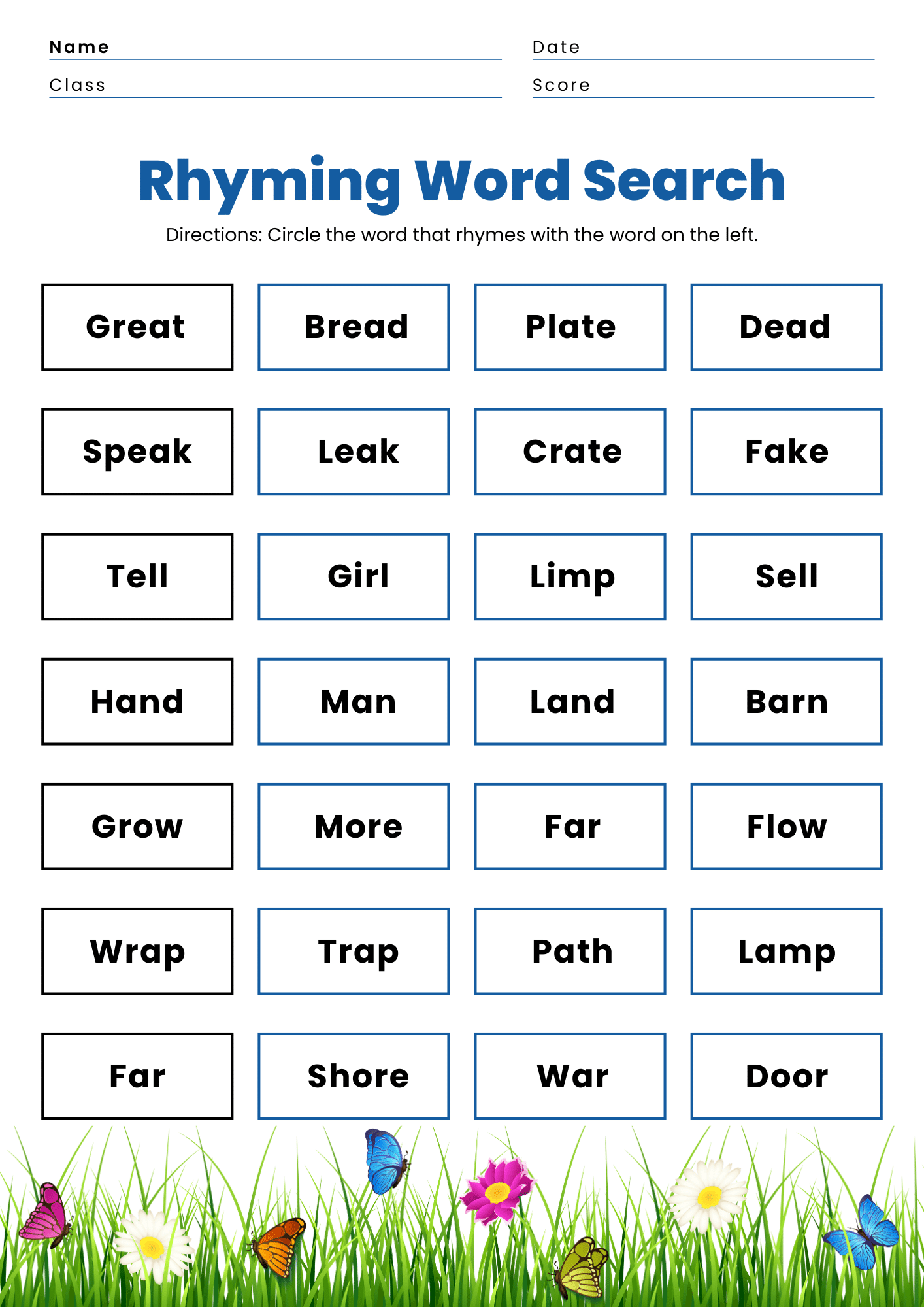 Rhyming Word Search