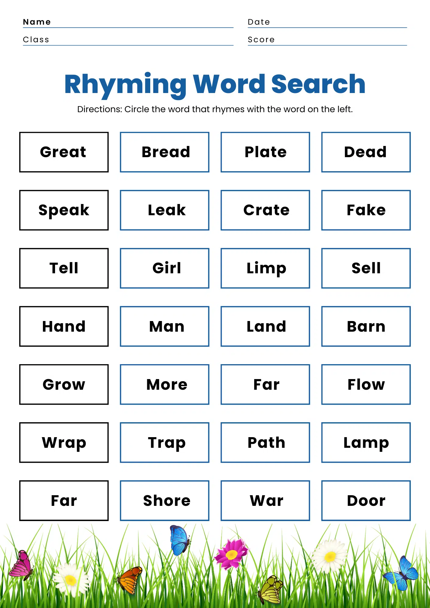 Rhyming Word Search