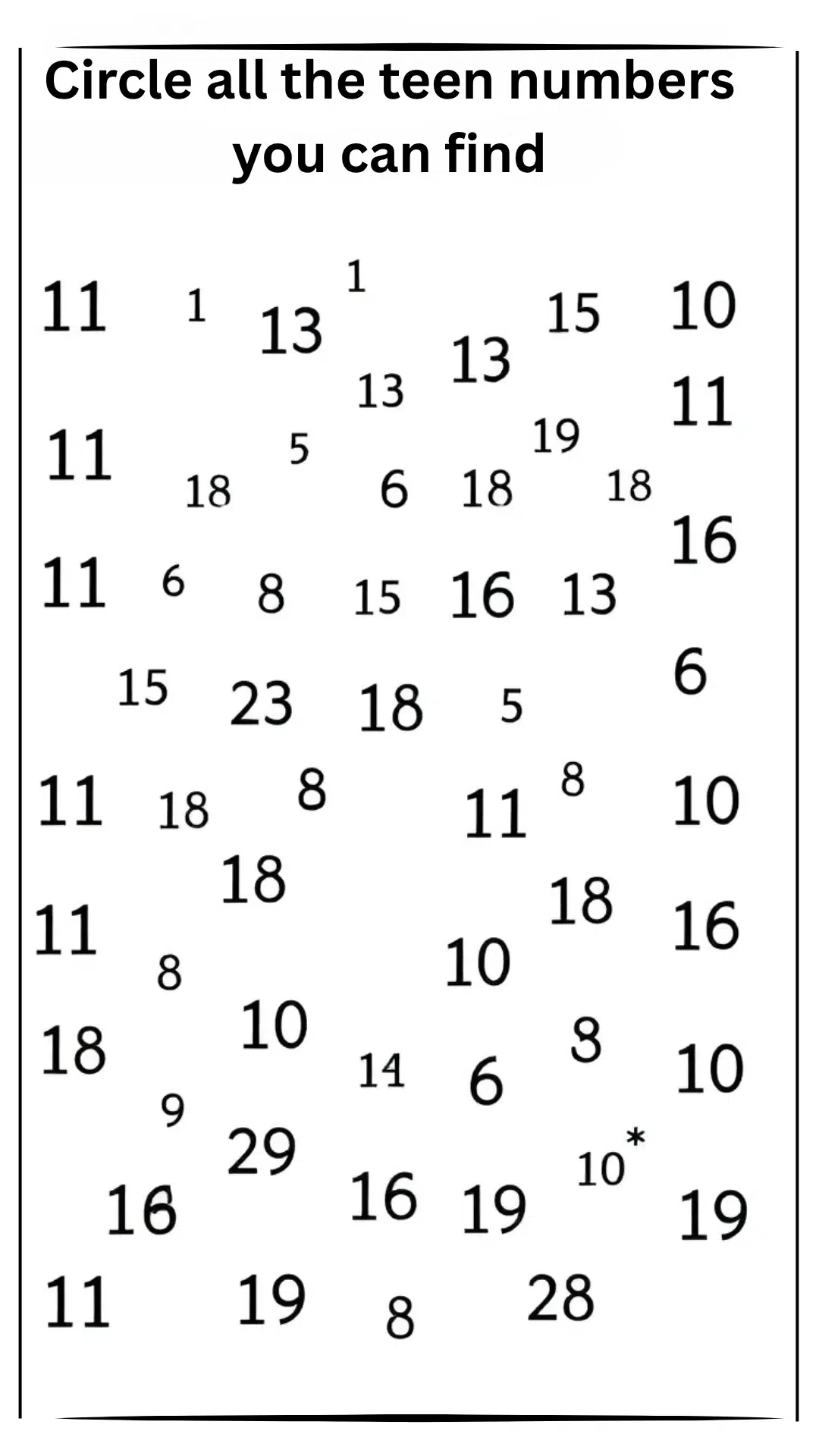 Spot the Teen Number 
