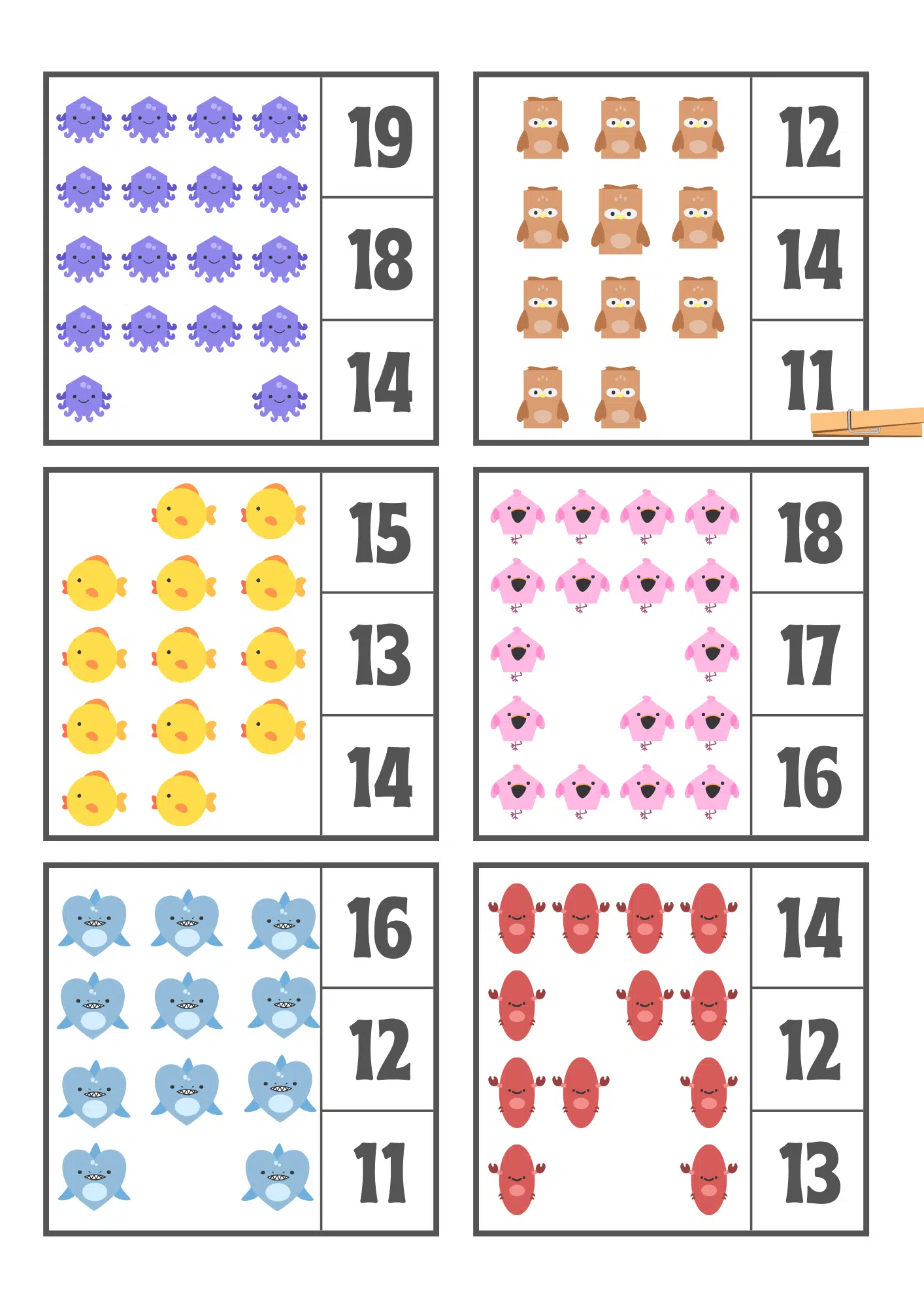 Teen Number Clip Cards 