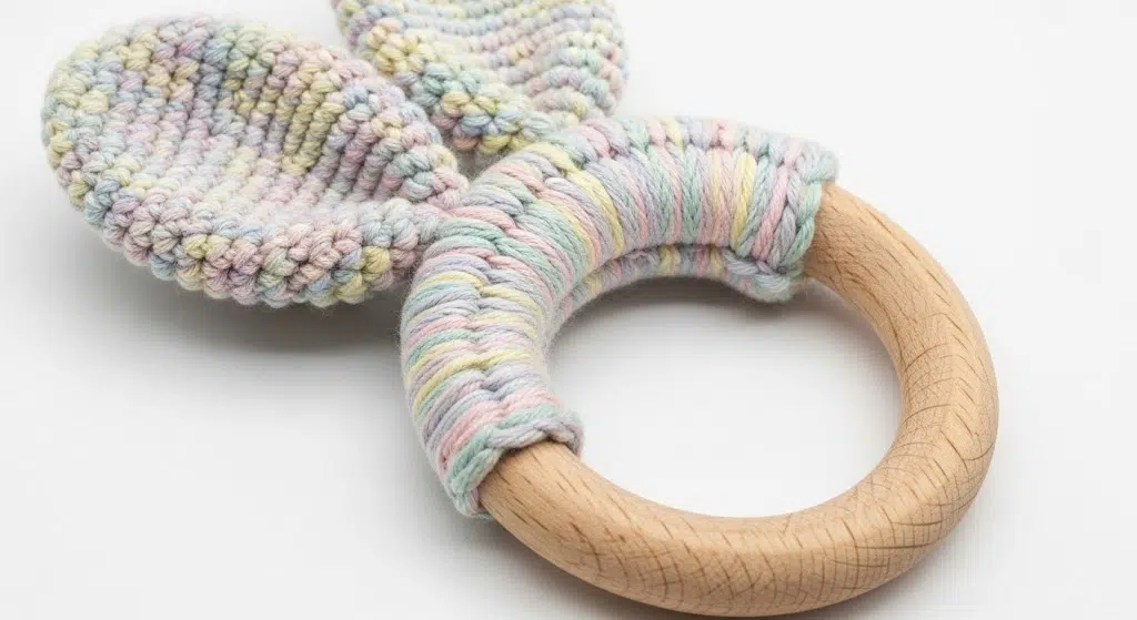 Teething Ring with Crochet Ears
