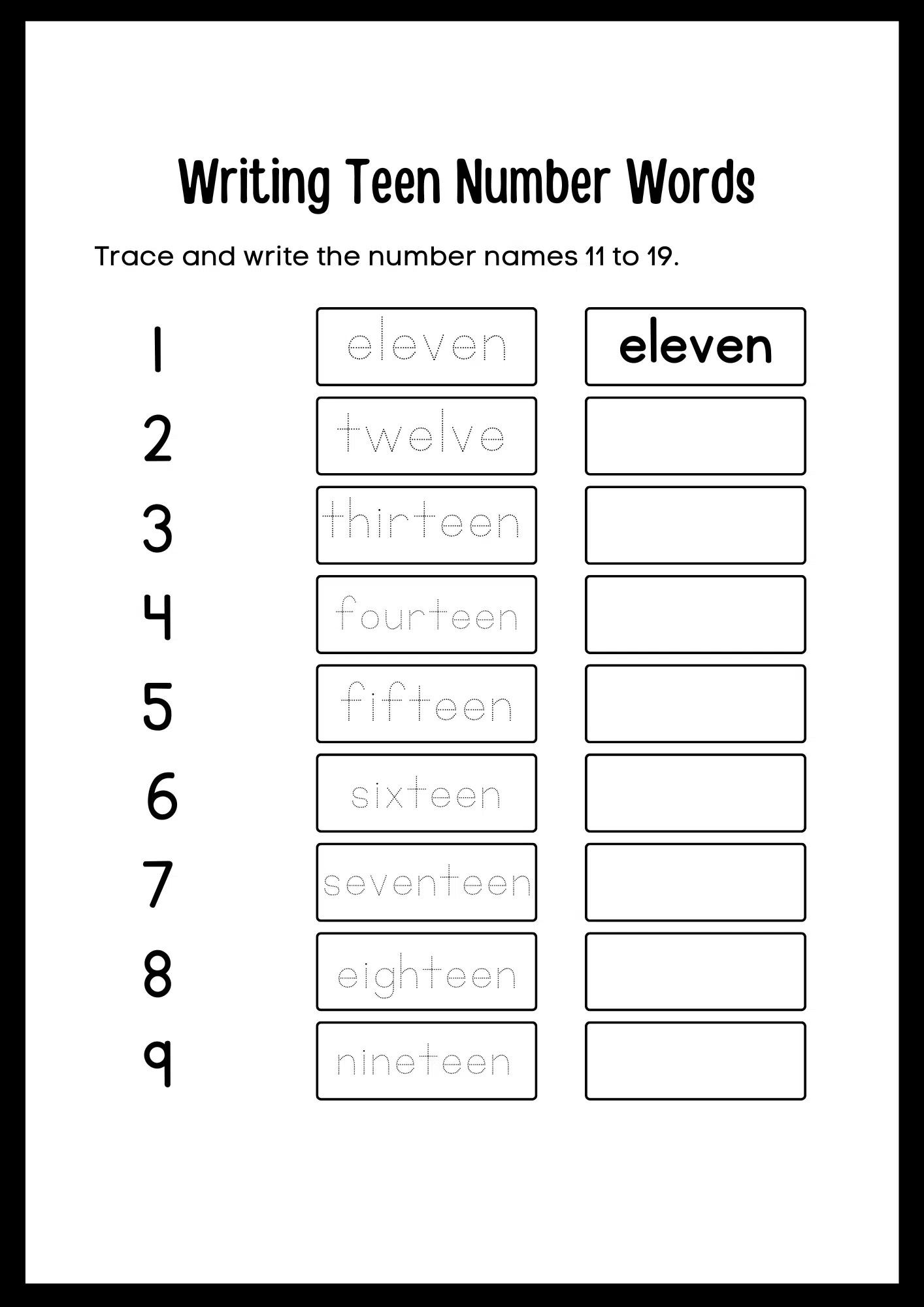 Write Teen Number