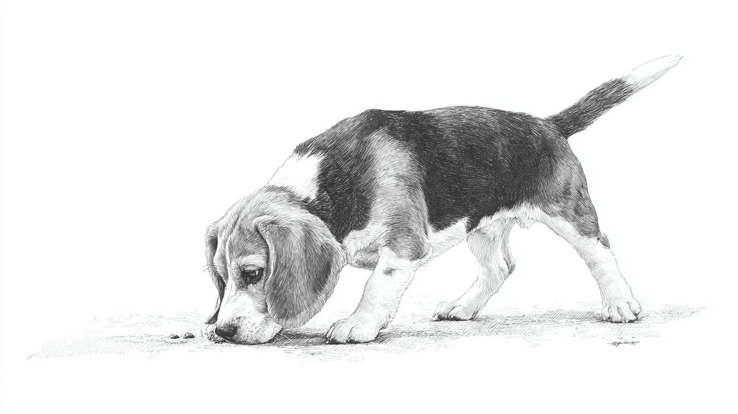 A Beagle Sniffing the Ground