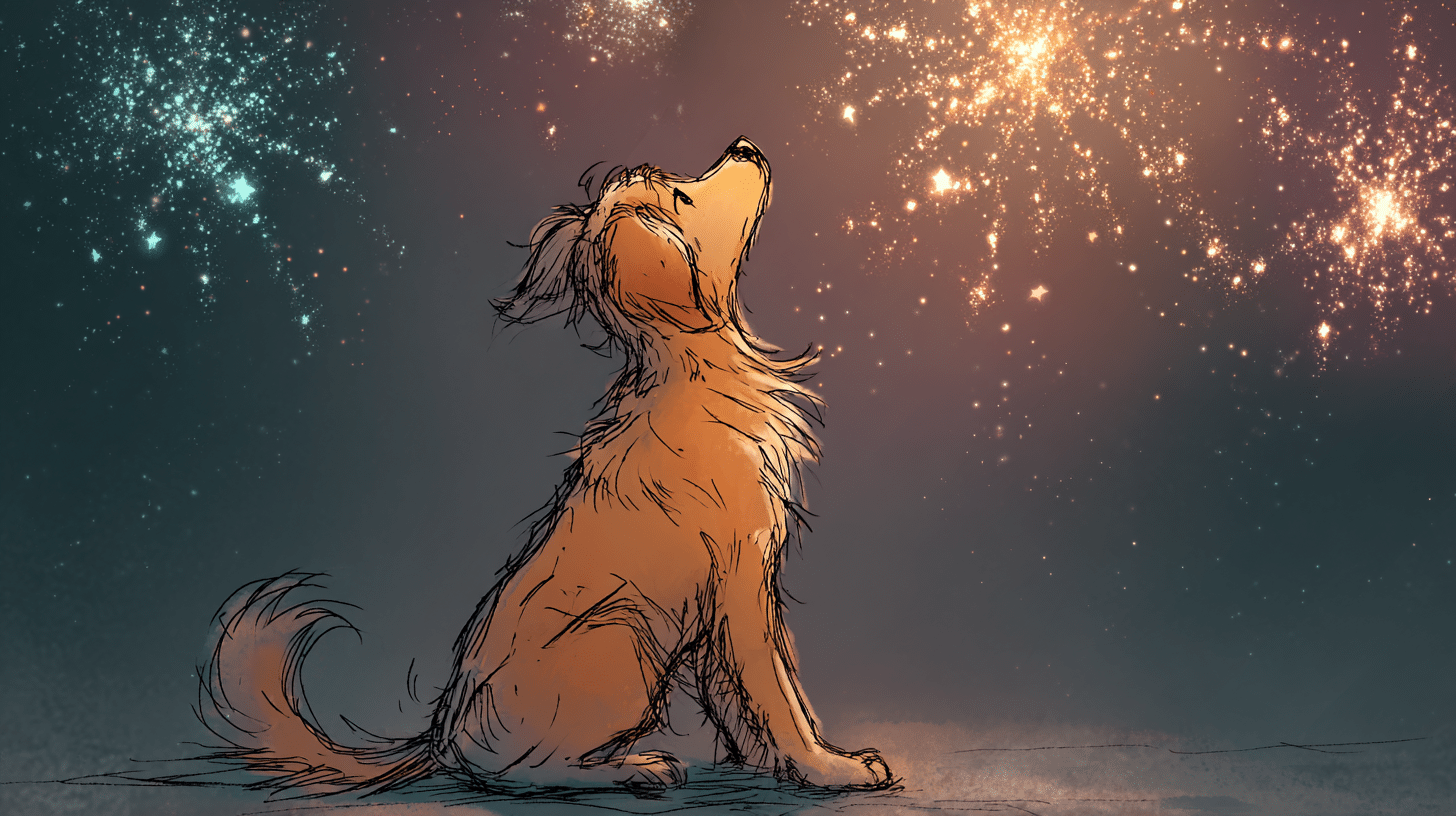 A Dog Watching Stars or Fireworks