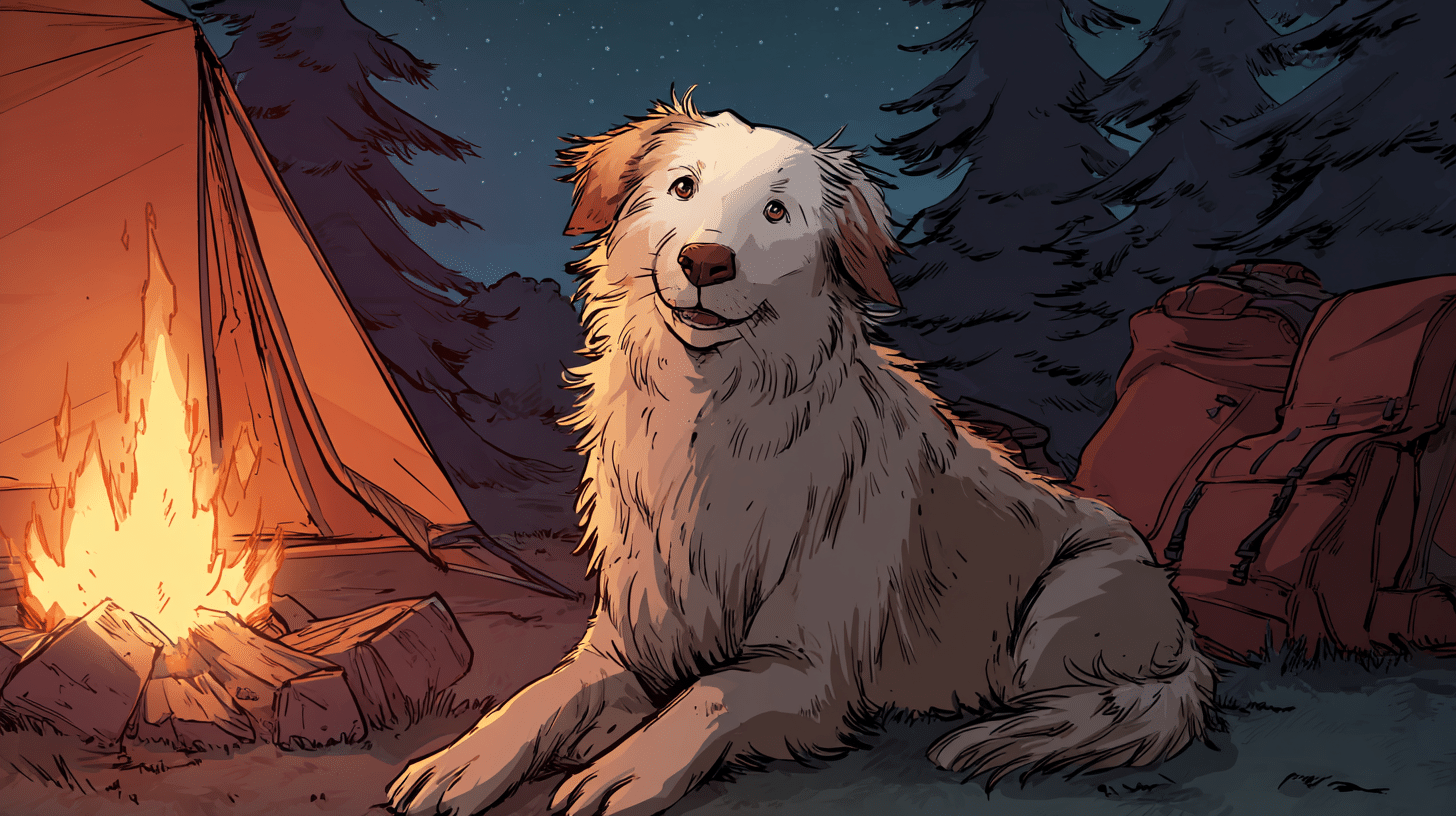 Dog at A Campfire Scene