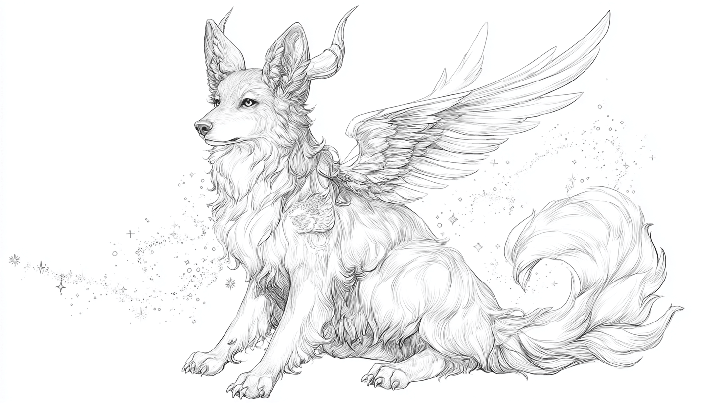 Fantasy-Style Dog with Wings or Horns