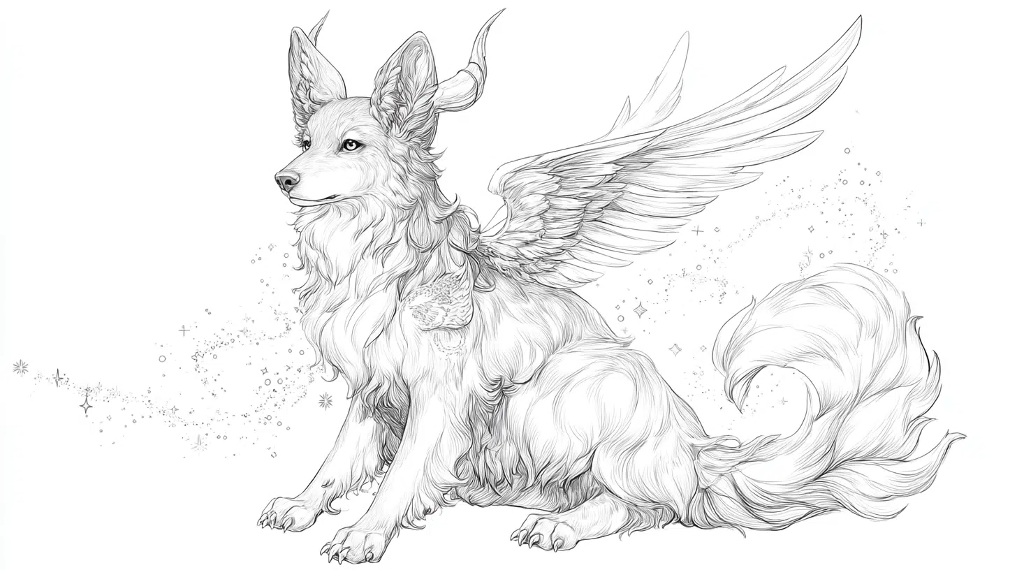 Fantasy-Style Dog with Wings or Horns