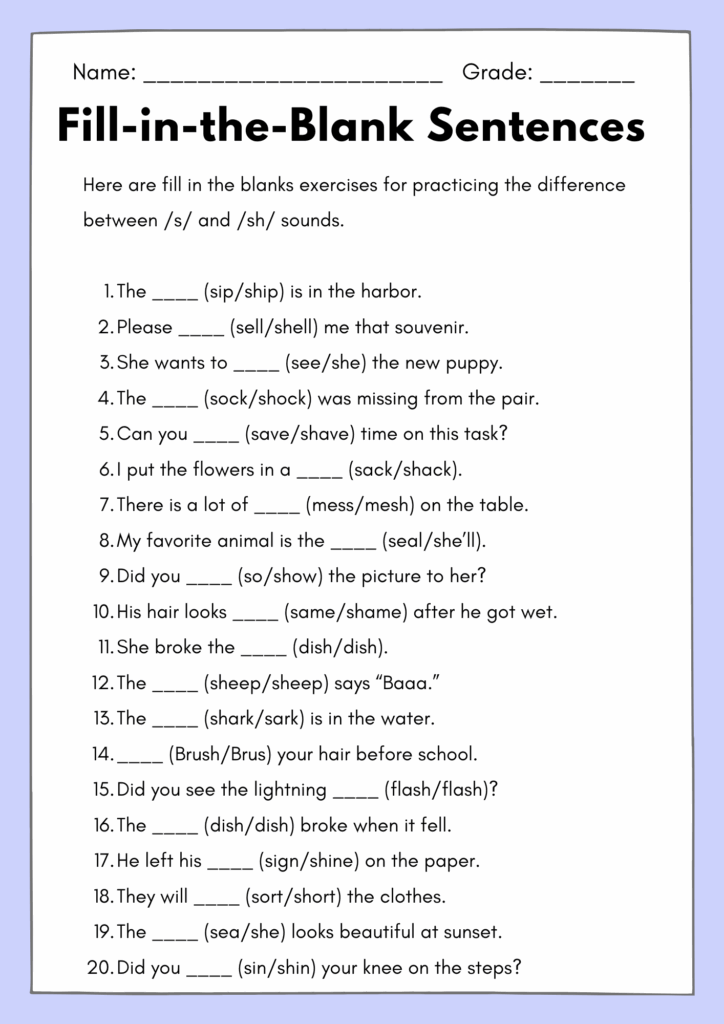 Fill-in-the-Blank Sentences