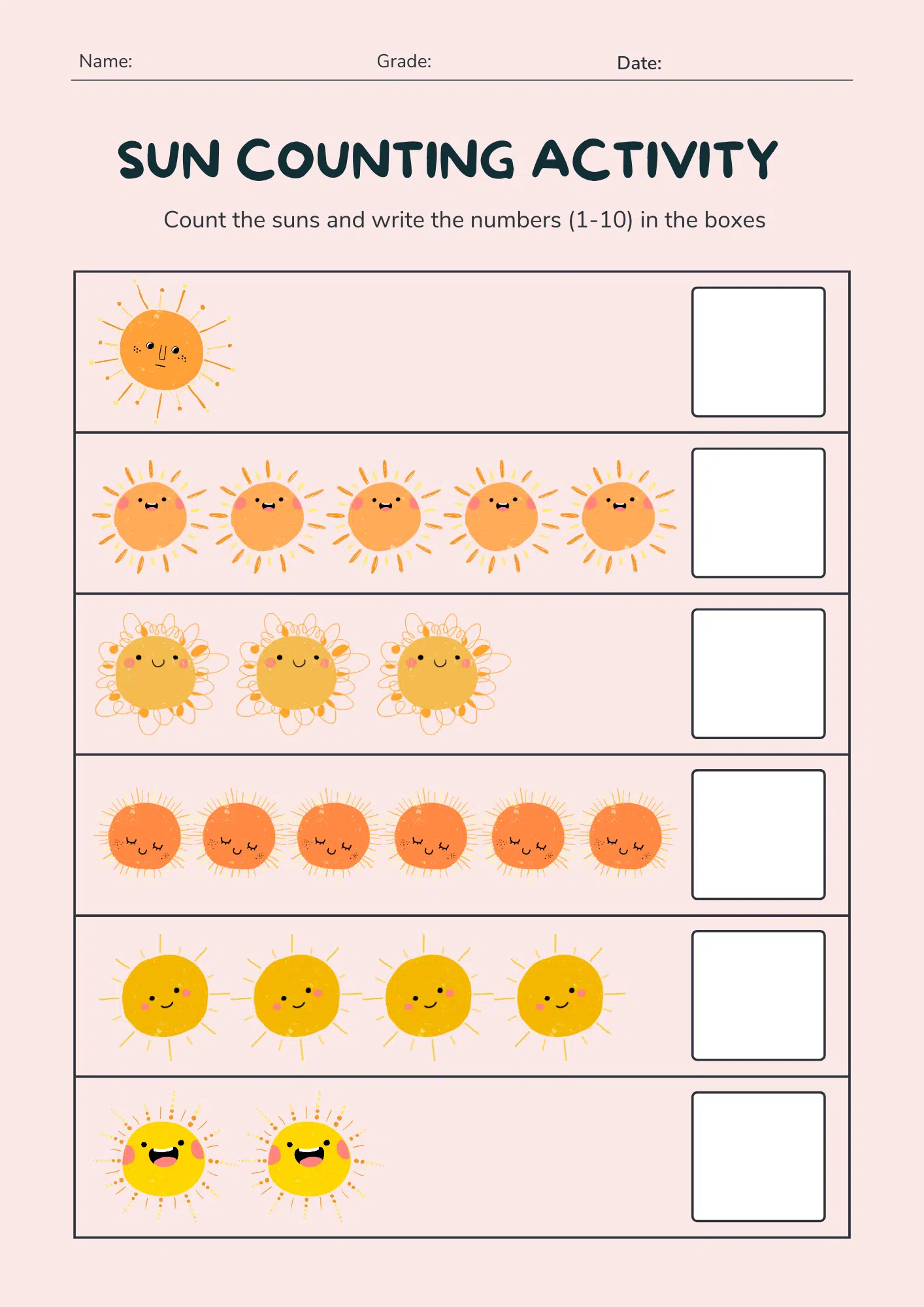 Sun Counting Activity