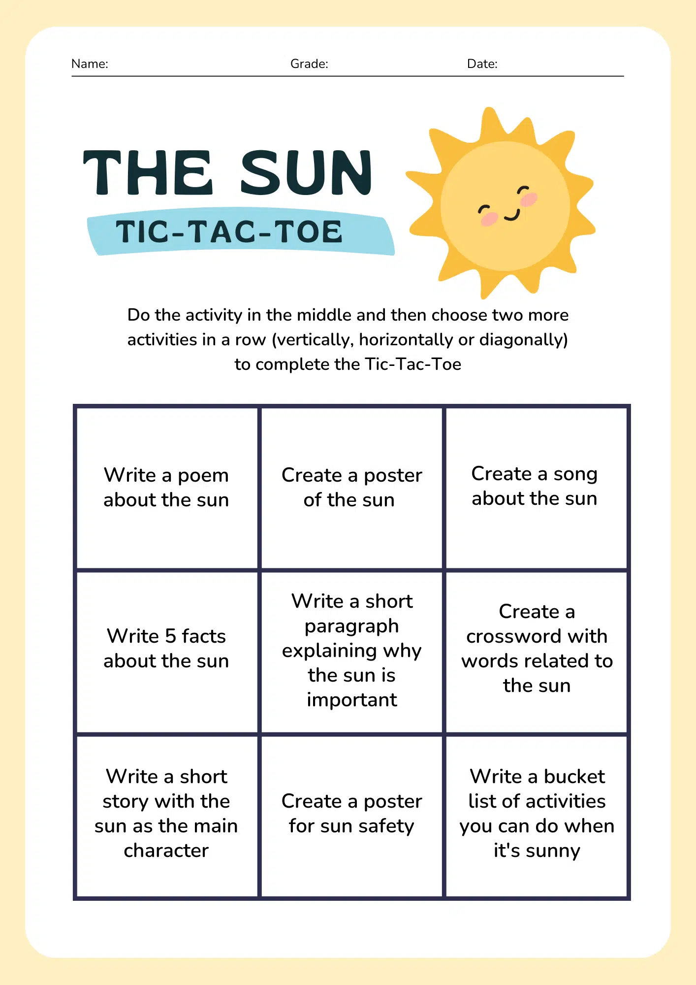 The Sun Tic-Tac-Toe Challenge