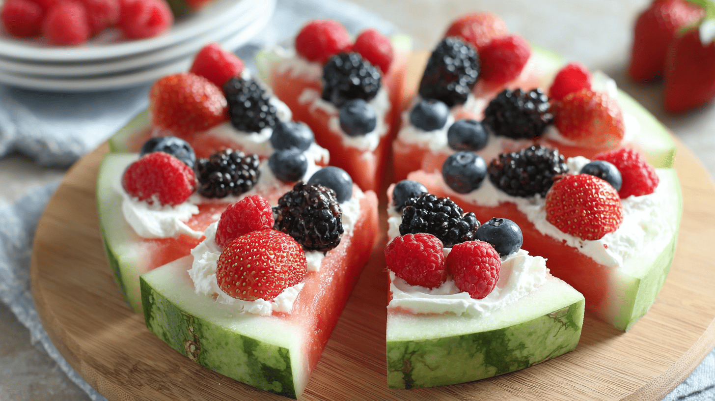 Watermelon Pizza with Yogurt and Berries