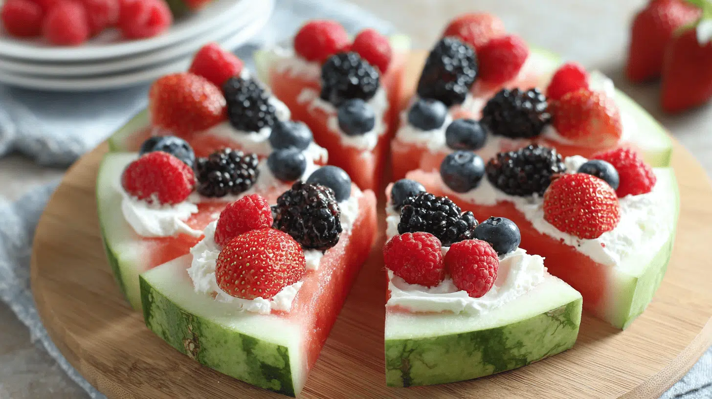 Watermelon Pizza with Yogurt and Berries
