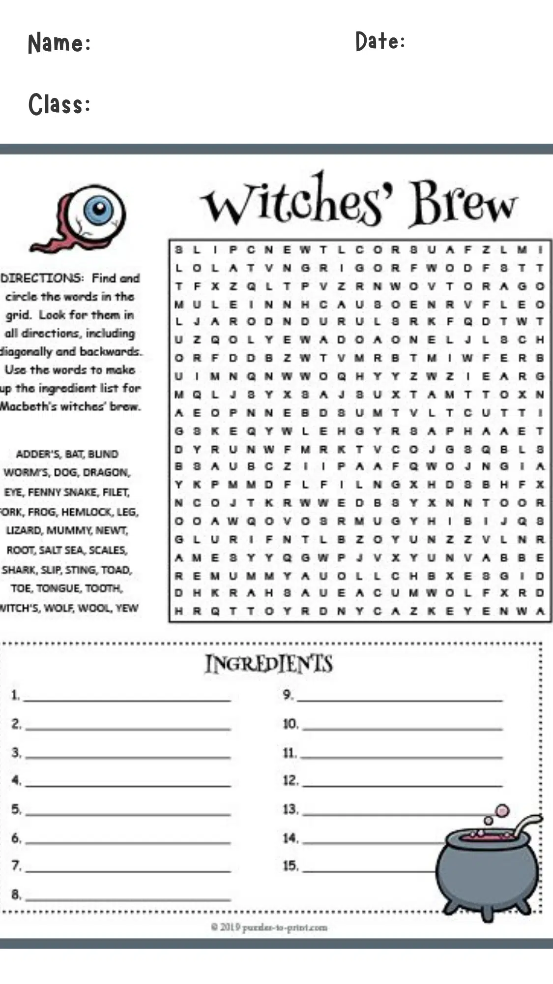 Witch’s Brew Word Problems