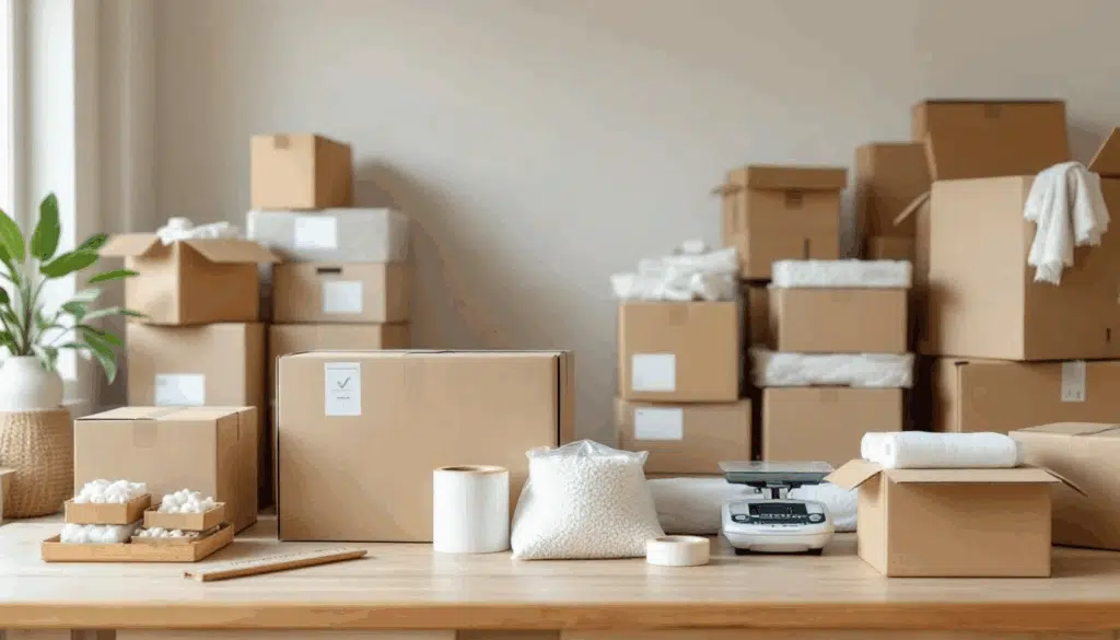A well-organized packing area with quality packing materials ready for a smooth move.
