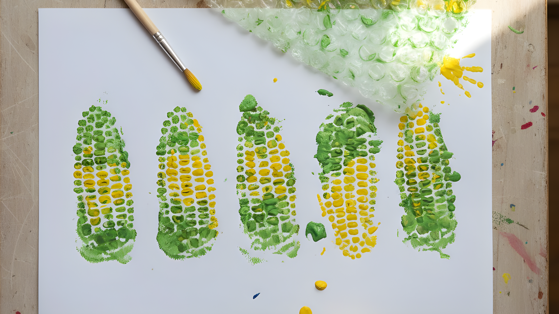 corn on the cob bubble wrap painting
