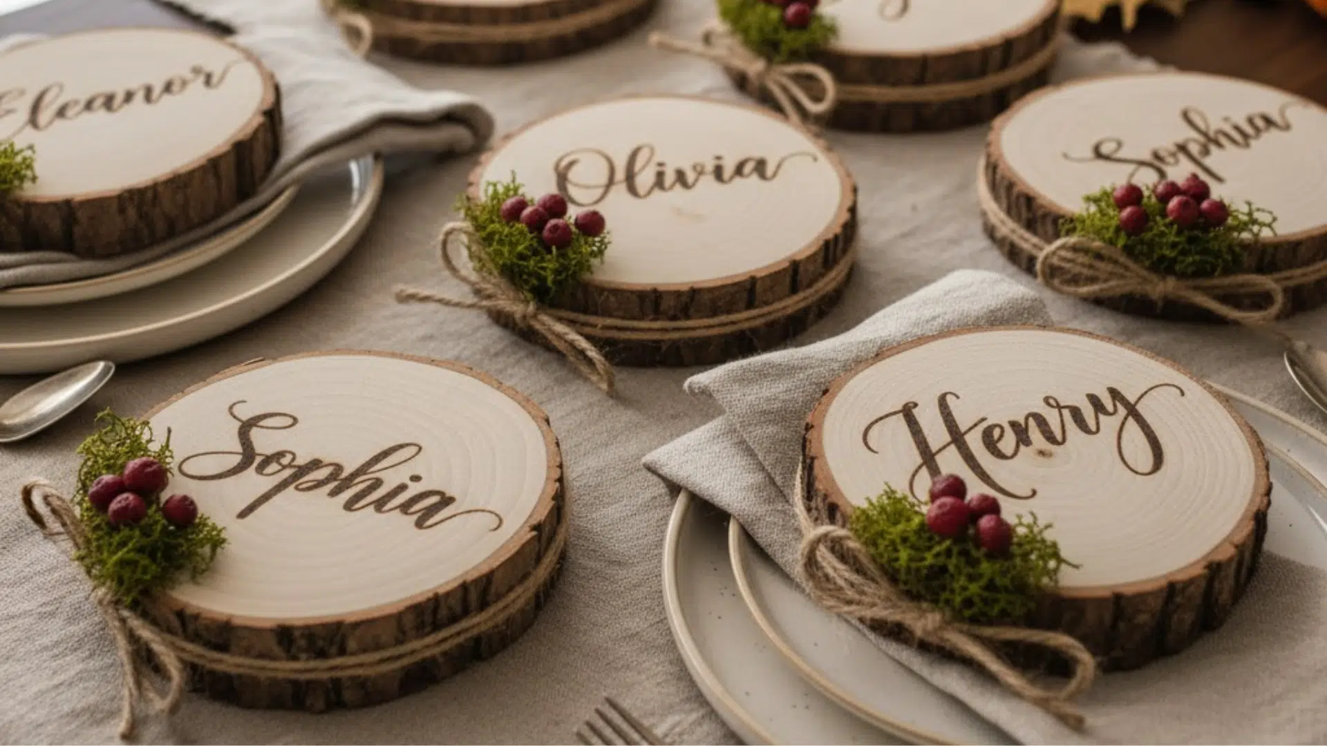 rustic wood slice place cards