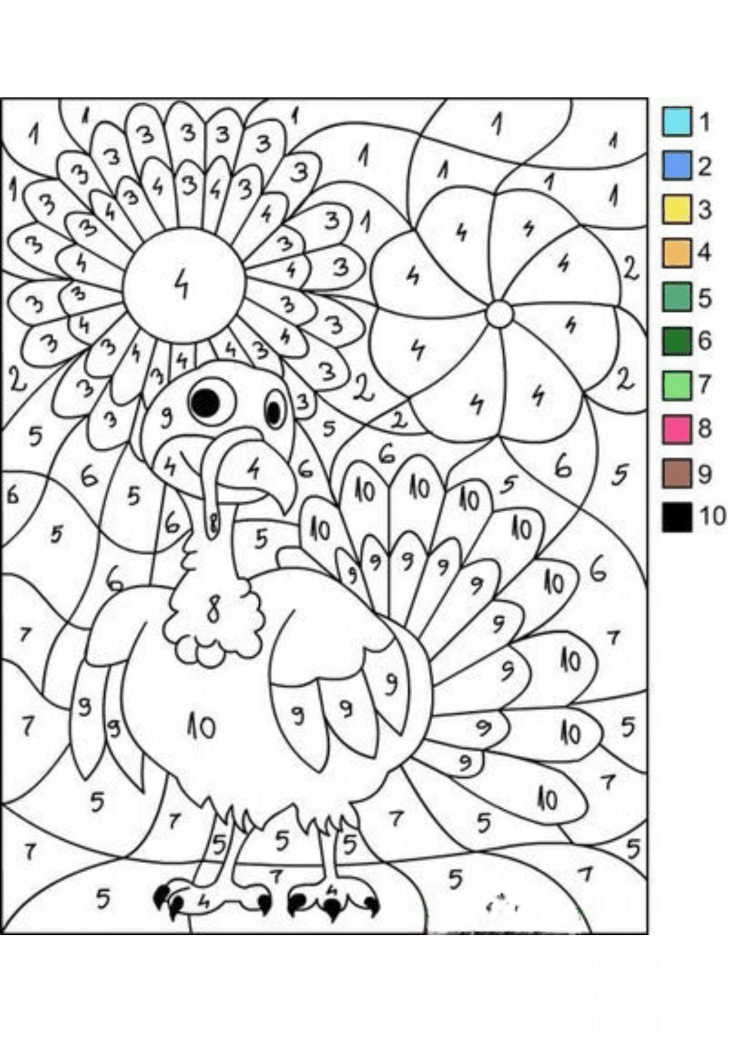 Turkey Color by Number Worksheets