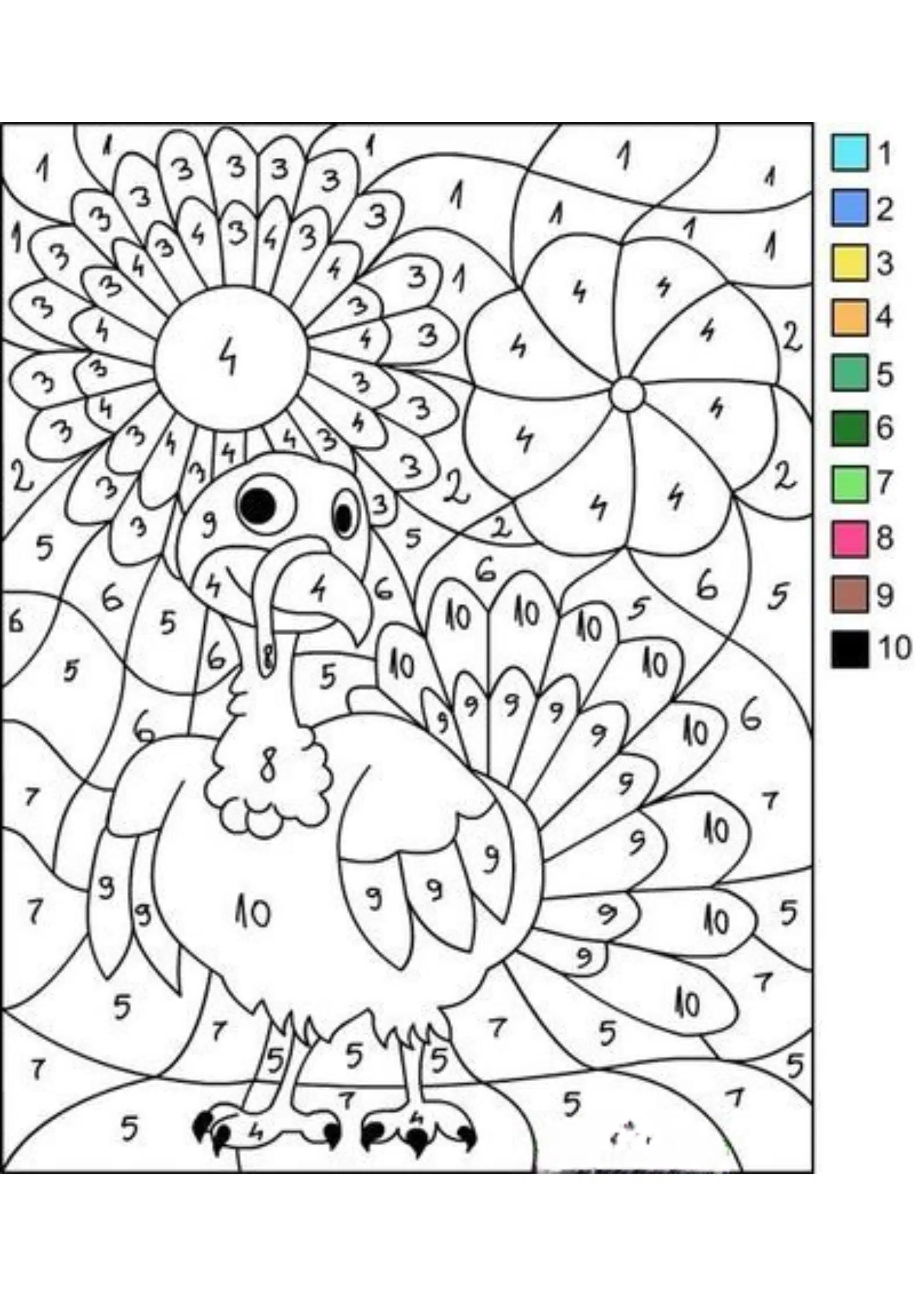 Turkey Color by Number Worksheets