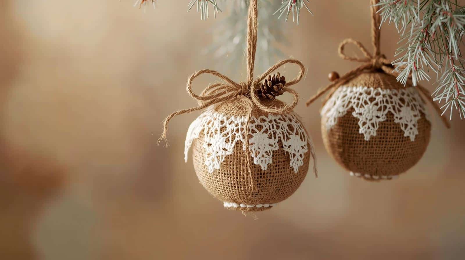 burlap and lace ornaments